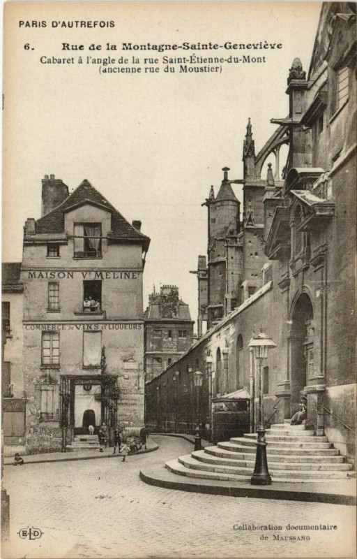 Carte postale ancienne Paris 5e Rue de la Montagne-Sainte-Genevieve Cabaret à Paris 5e