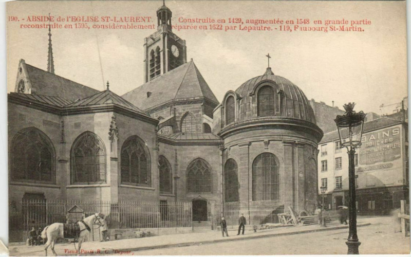 Carte postale ancienne Paris 10e Eglise Saint-Laurent Abside à Paris 10e
