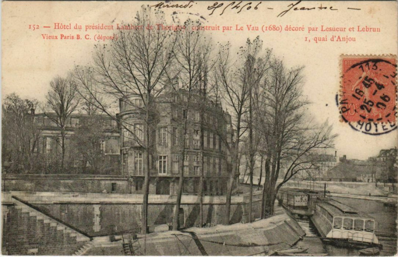 Carte postale ancienne Paris 4e 1, Quai d'Anjou Hotel labmert à Paris 4e