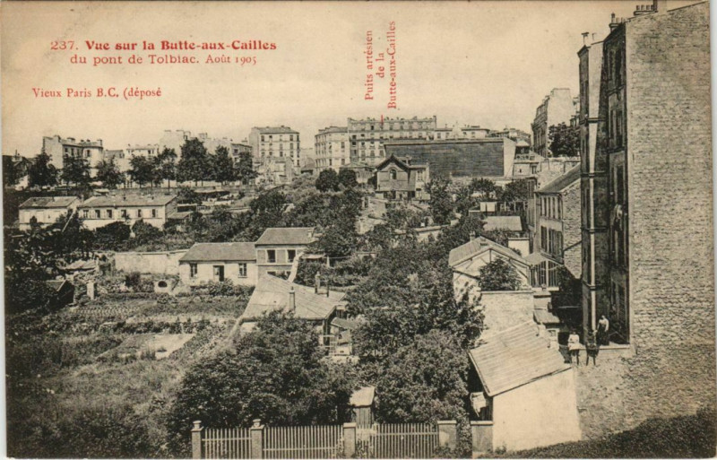 Carte postale ancienne Vue sur la Butte-aux-Cailles du pont de Tolbiac à Paris 13e