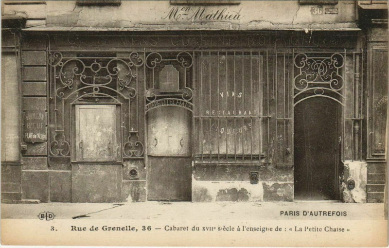 Carte postale ancienne Paris 7e 36, Rue de Grenelle cabaret La Petit Chaise à Paris 7e