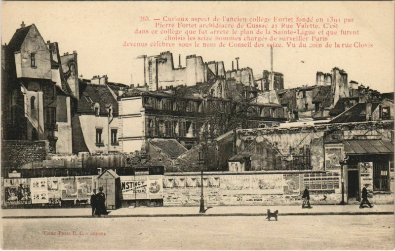 Carte postale ancienne Paris 5e Rue Clovis College Fortet à Paris 5e