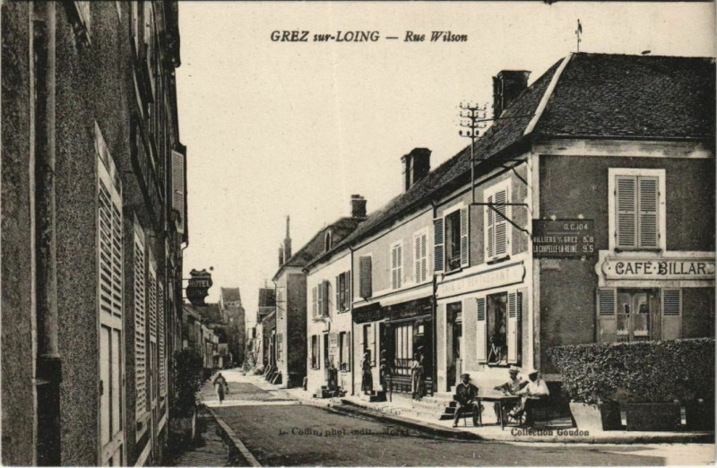 Carte postale ancienne Grez-Sur-Loing Rue Wilson Café Billard à Grez-sur-Loing