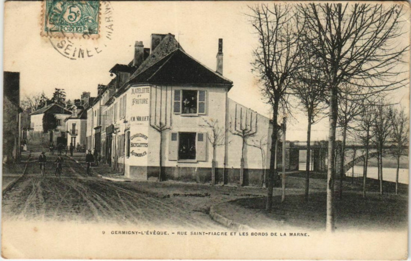 Carte postale ancienne Guermigny-L'Eveque Rue Saint-Fiacre Bords de la Marne à Saint-Fiacre