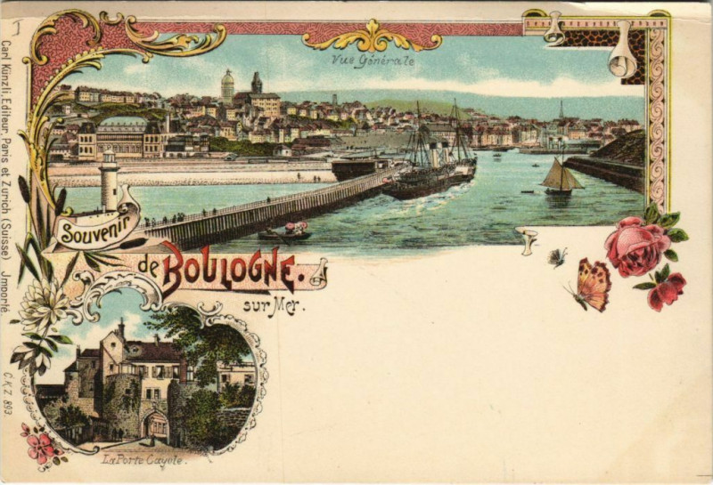 Carte postale ancienne Souvenir de Boulogne-Sur-Mer Litho à Boulogne-sur-Mer