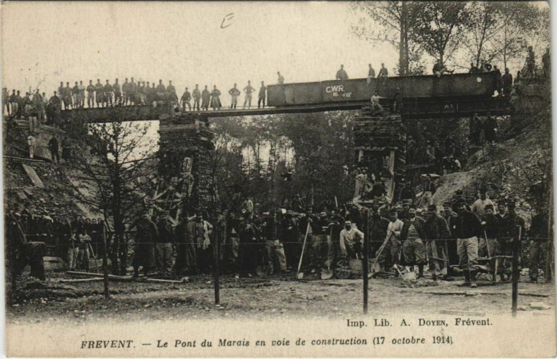 Carte postale ancienne Frevent Pont du maias en coie de Construction