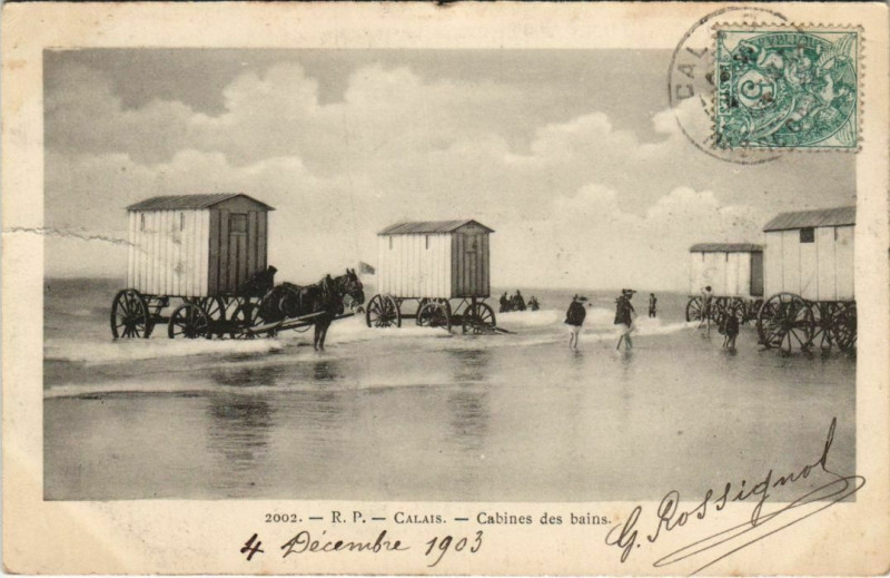 Carte postale ancienne Calais Cabines des bains à Calais