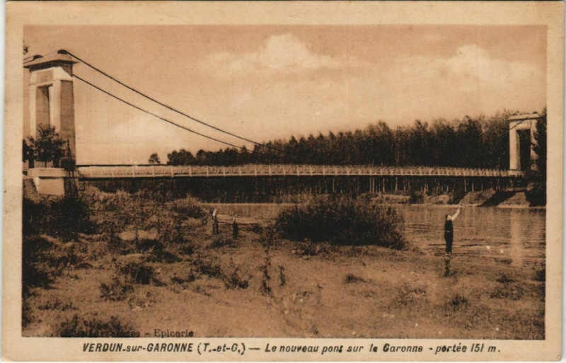 Carte postale ancienne Verdun-Sur-Garonne le Nouveau Pont suspendu à Verdun-sur-Garonne