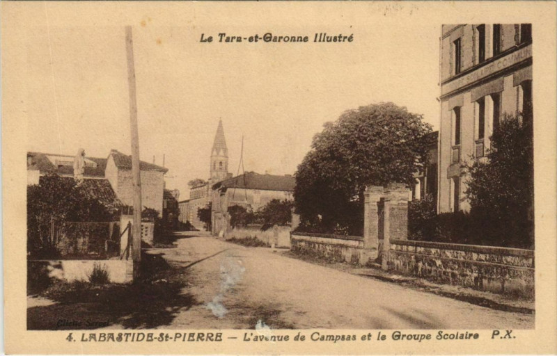 Carte postale ancienne Labastide-Saint-Pierre Avenue de Campsas Groupe Scolaire à Campsas