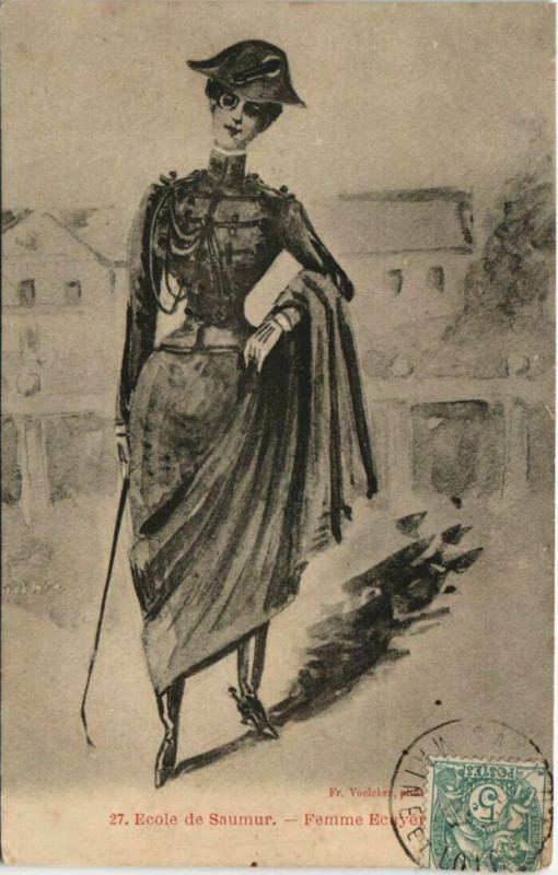 Carte postale ancienne Ecole de Saumur Femme Ecuyer à Saumur