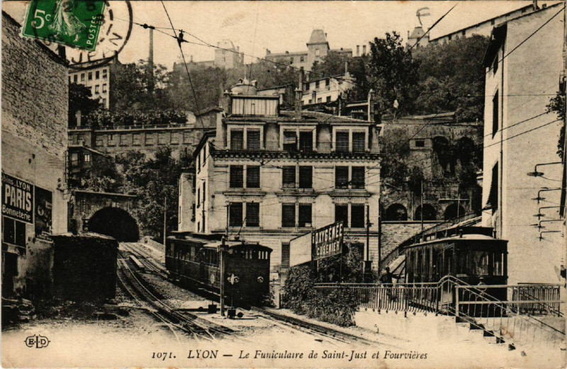 Carte postale ancienne Lyon - Le Funiculaire de Saint-Just et FOURVIEREs à Lyon