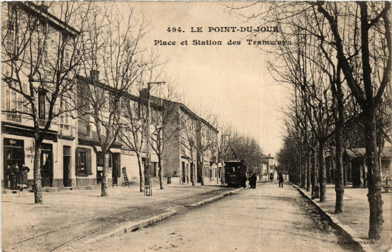 Carte postale ancienne Lyon - Le Point du Jour - Placéet Station des Tramways à Lyon