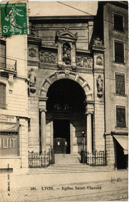 Carte postale ancienne Lyon - Eglise Saint-Vincent à Lyon