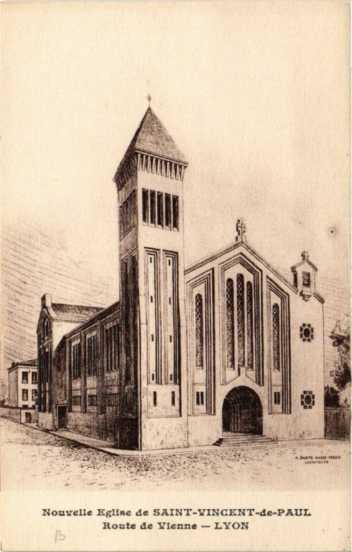 Carte postale ancienne Nouvelle Eglise de Saint-Vincent de Paul - Route de Vienne - Lyon à Lyon