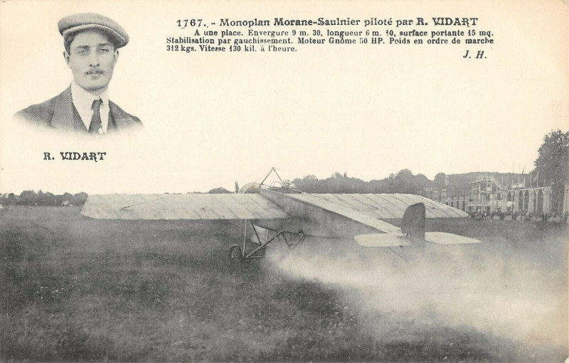 Carte postale ancienne Aviation Monoplan Morane Saulnier Pilote Par R.vidart
