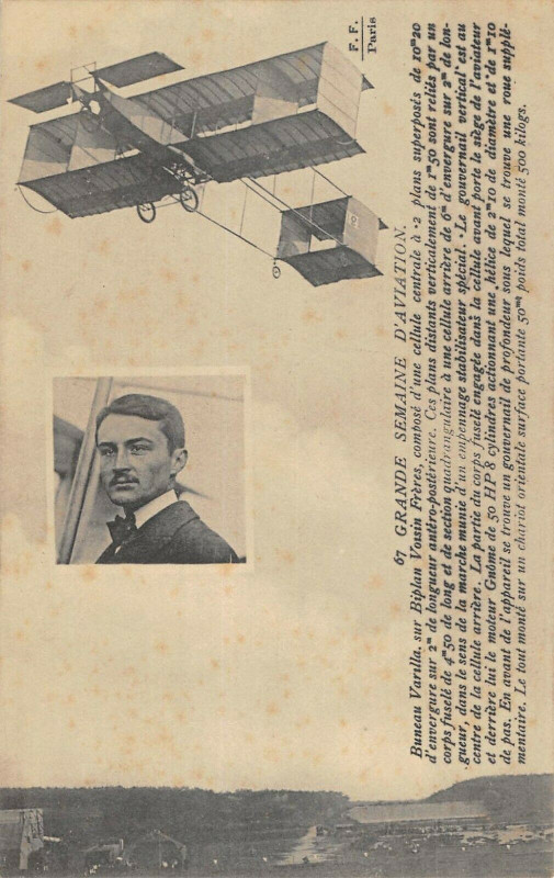 Carte postale ancienne Aviation Grande Semaine D'Aviation Bruneau Varilla Sur Biplan Voisin Freres