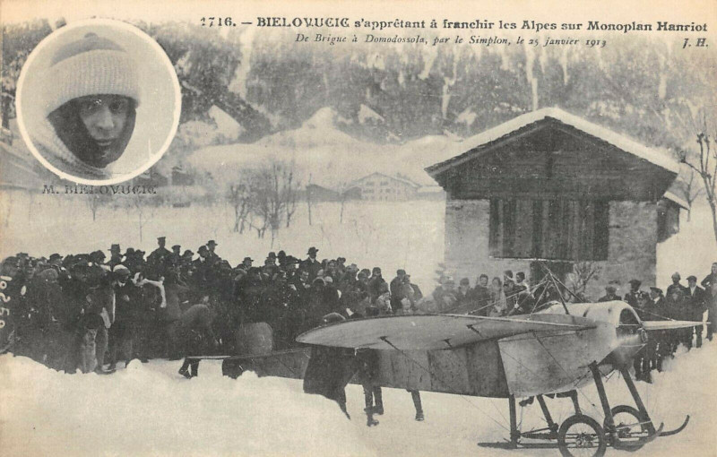 Carte postale ancienne Aviation Bielovucic S'Appretant A Franchir Les Alpes Sur Monoplan Hanriot