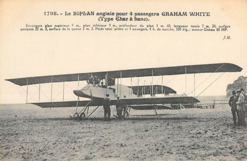 Carte postale ancienne Aviation Le Biplan Anglais Pour 4 Passagers Graham White Type Char A Banc