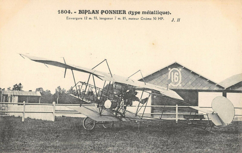 Carte postale ancienne Aviation Biplan Ponnier Type Metallique