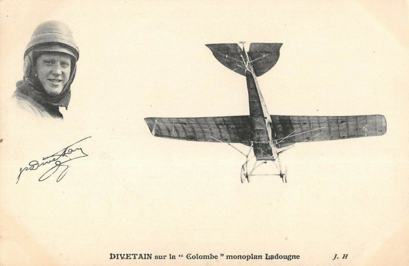 Carte postale ancienne Aviation Divetain Sur La Colombe Monoplan Ladougne