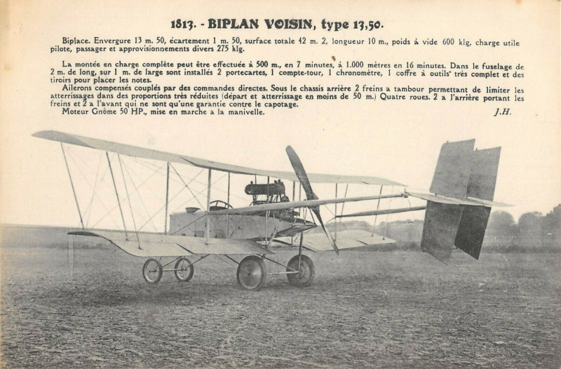 Carte postale ancienne Aviation Biplan Voisin Type 13 50