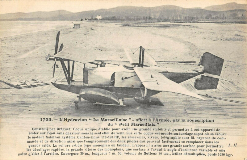 Carte postale ancienne Aviation L'Hydravion La Marseillaise Offert A L'Armee
