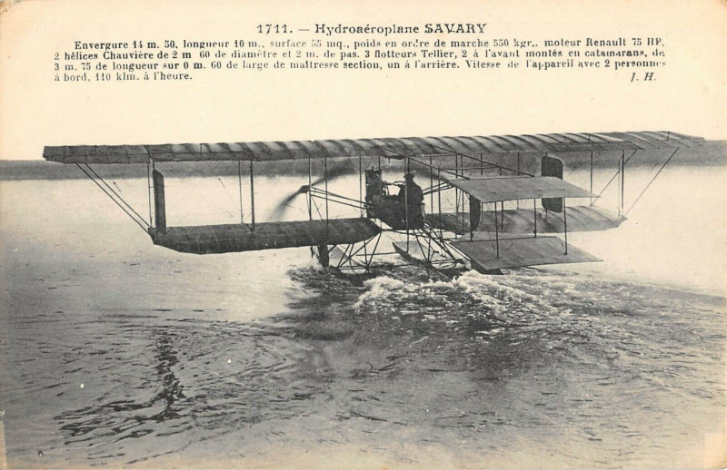 Carte postale ancienne Aviation Hydravion Savary