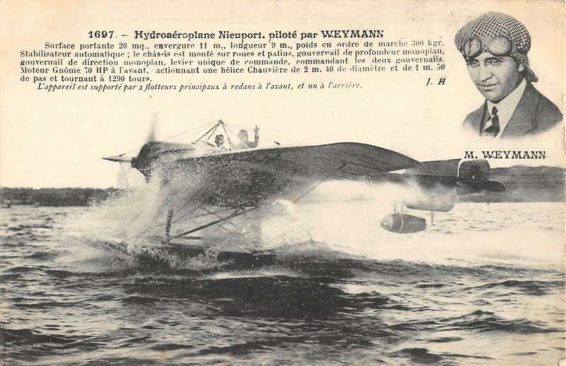 Carte postale ancienne Aviation Hydroaeroplane Nieuport Pilote Par Weymann