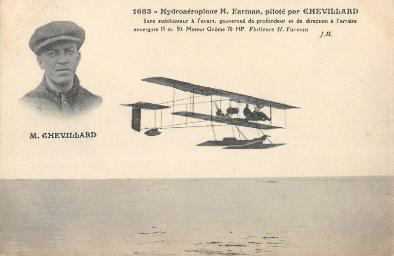 Carte postale ancienne Aviation Hydroaeroplane H.farman Pilote Par Chevillard