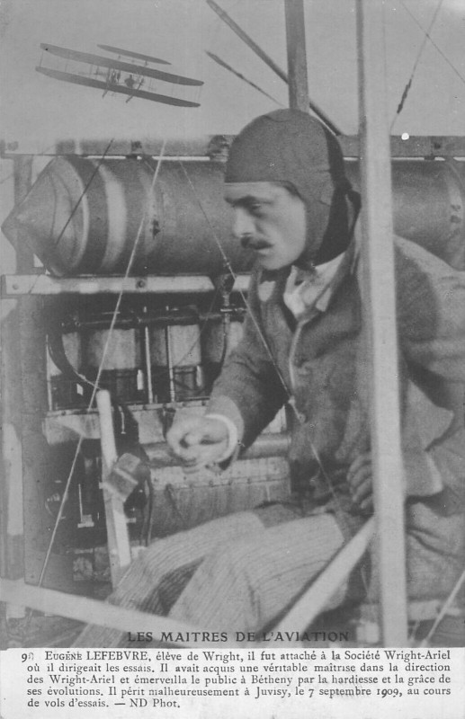 Carte postale ancienne Aviation Les Maitres De L'Aviation Eugene Lefebvre Eleve De Wright
