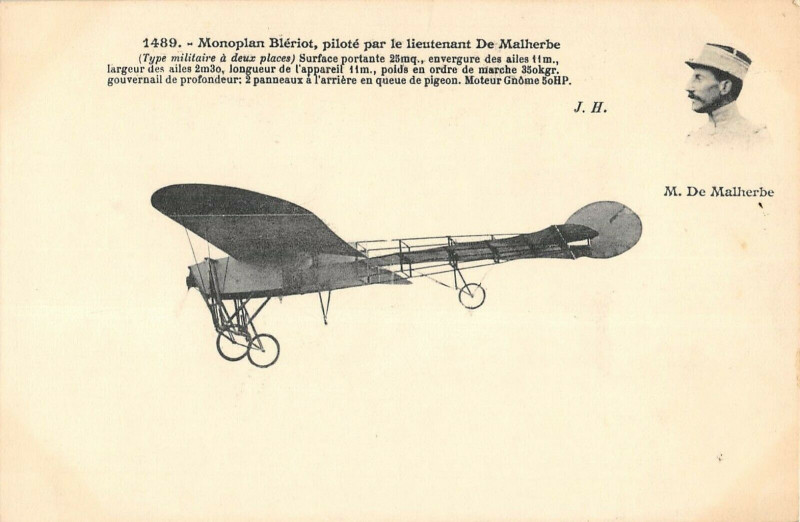 Carte postale ancienne Aviation Monoplan Bleriot Pilote Par Le Lieutenant De Malherbe