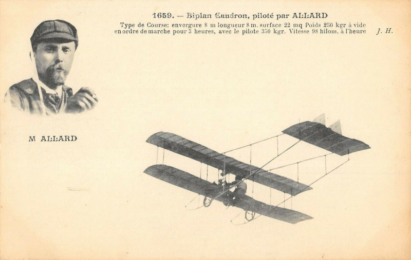Carte postale ancienne Aviation Biplan Caudron Pilote Par Allard