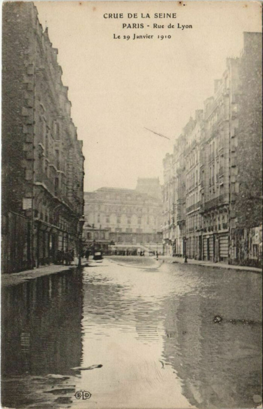 Carte postale ancienne Paris Inondation, Flood Rue de Lyon