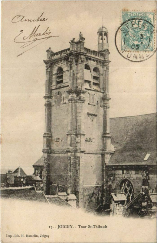 Carte postale ancienne Joigny Tour Saint-Thibault à Joigny