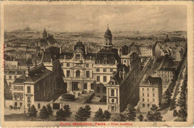 Carte postale ancienne Paris 4e Ecole Massillon Hotel lavalette à Paris 4e