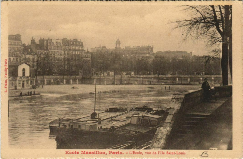 Carte postale ancienne Paris 4e Ecole Massillon Vue de l'ile-Saint-Louis à Paris 4e