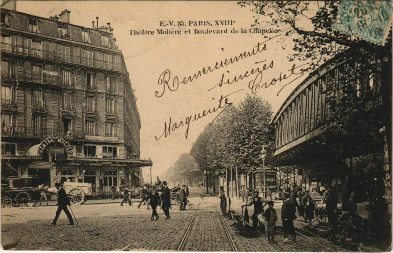 Carte postale ancienne Théâtre Molière et Boulevard de la Chapelle à Paris 10e