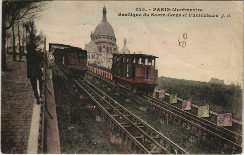 Carte postale ancienne Montmartre - Basilique du Sacré-Coeur et Funiculaire à Paris 18e