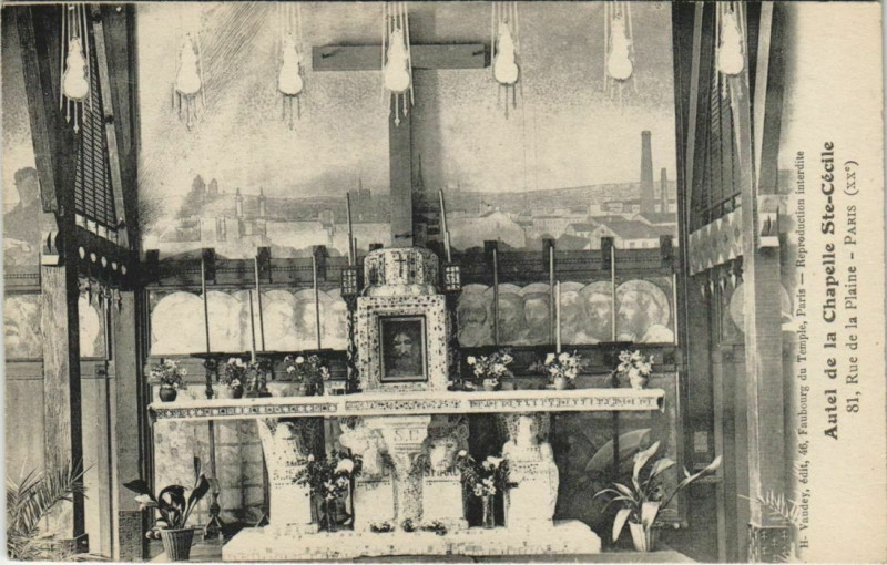 Carte postale ancienne Autel de la Chapelle Sainte-Cécile à Paris 20e