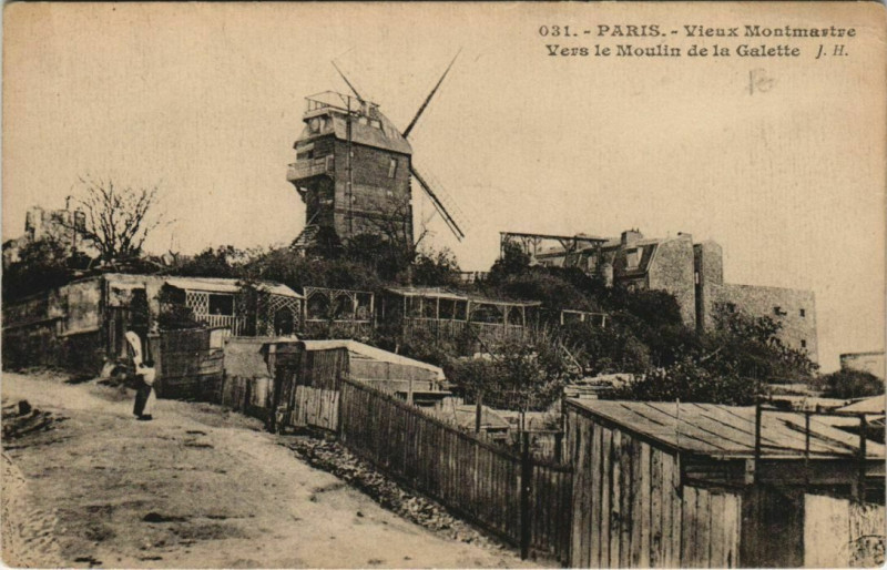 Carte postale ancienne Vieux-Montmartre - Vers le Moulin de la Galette à Paris 18e