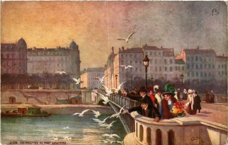 Carte postale ancienne Lyon Les Mouettes au Pont Lafayette à Lyon