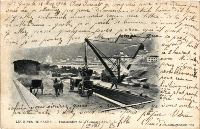Carte postale ancienne Lyon Embarcadere de la Compagnie H. P. L. à Lyon