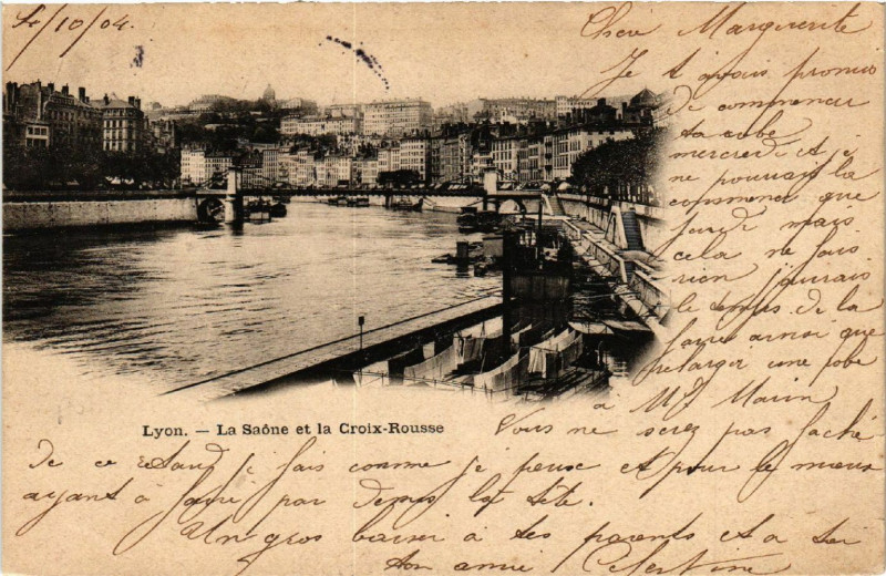 Carte postale ancienne Lyon La Saone et la Croix-Rousse à Lyon