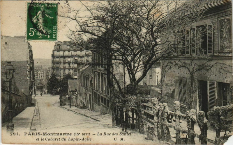 Carte postale ancienne Montmartre - La Rue des Saules et le Cabaret du Lapin-Agile à Paris 18e