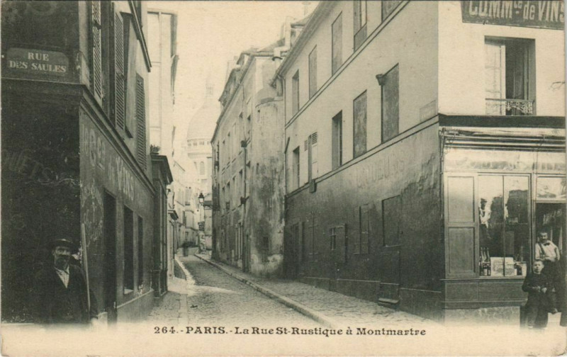 Carte postale ancienne La Rue Saint-Rustique à Montmartre à Paris 18e