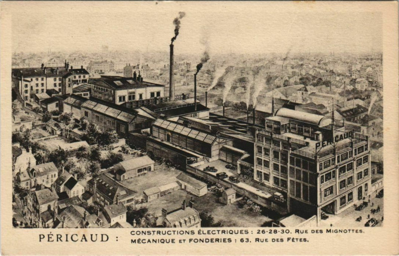 Carte postale ancienne Péricaud : Constructions Electriques, Mécanique et Fonderies à Paris 19e