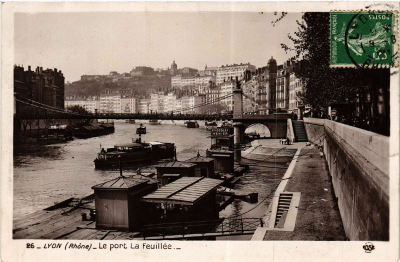 Carte postale ancienne Lyon Le port la Feuillee à Lyon