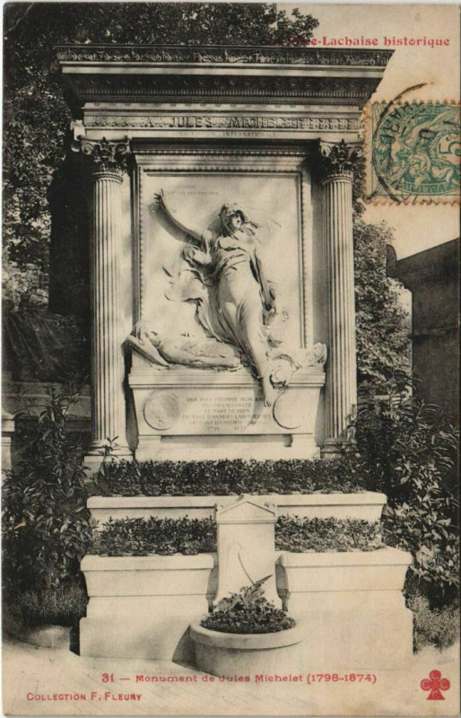 Carte postale ancienne Le Père-Lachaise - Monument de Jules Michelet à Paris 20e