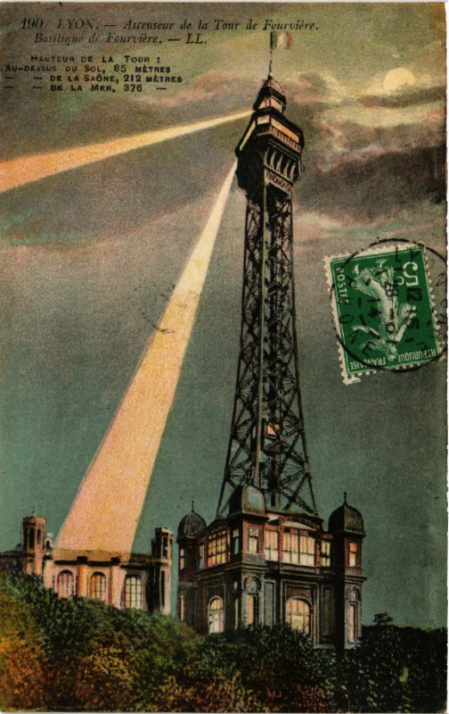 Carte postale ancienne Lyon Ascenseur de la Tour de Fourviere Basilique à Lyon