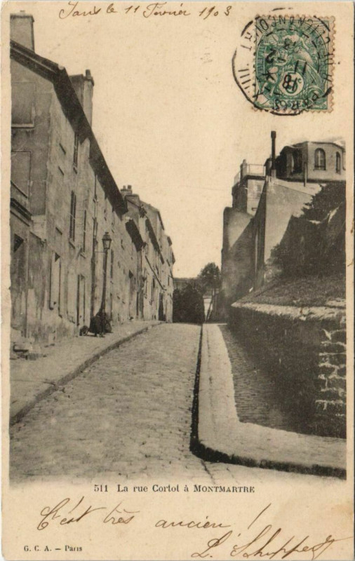 Carte postale ancienne La rue Cortot à Montmartre à Paris 18e